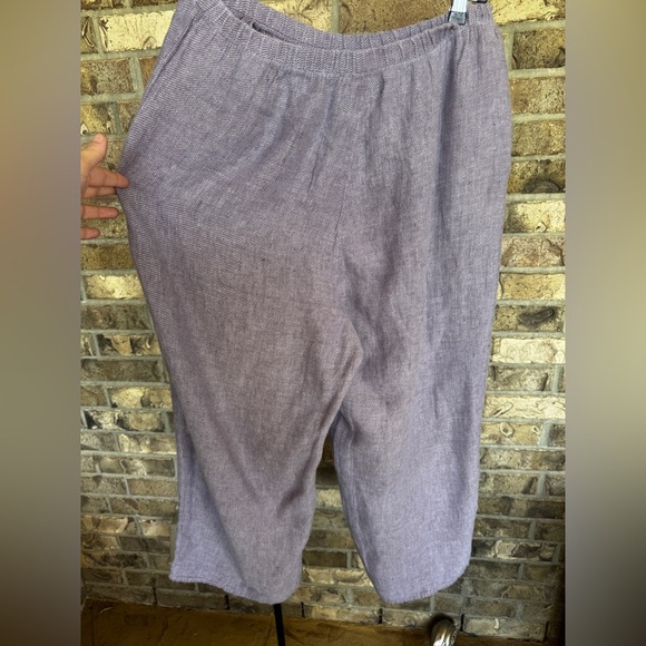 FLAX Linen Wide Leg Crop Pants Size L Comfort - Picture 4 of 13